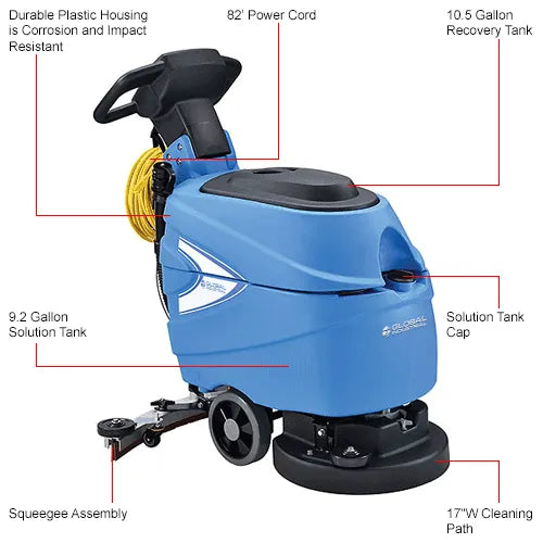 Cleanovativ's Electric Walk-Behind Corded Auto Floor Scrubber, 17" Cleaning Path